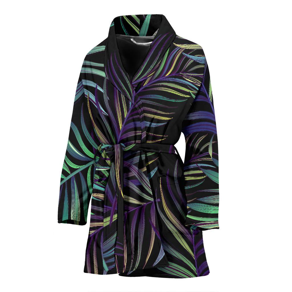 Tropical Palm Leaves Pattern Brightness Women Bath Robe-JTAMIGO.COM
