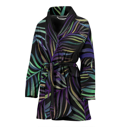 Tropical Palm Leaves Pattern Brightness Women Bath Robe-JTAMIGO.COM