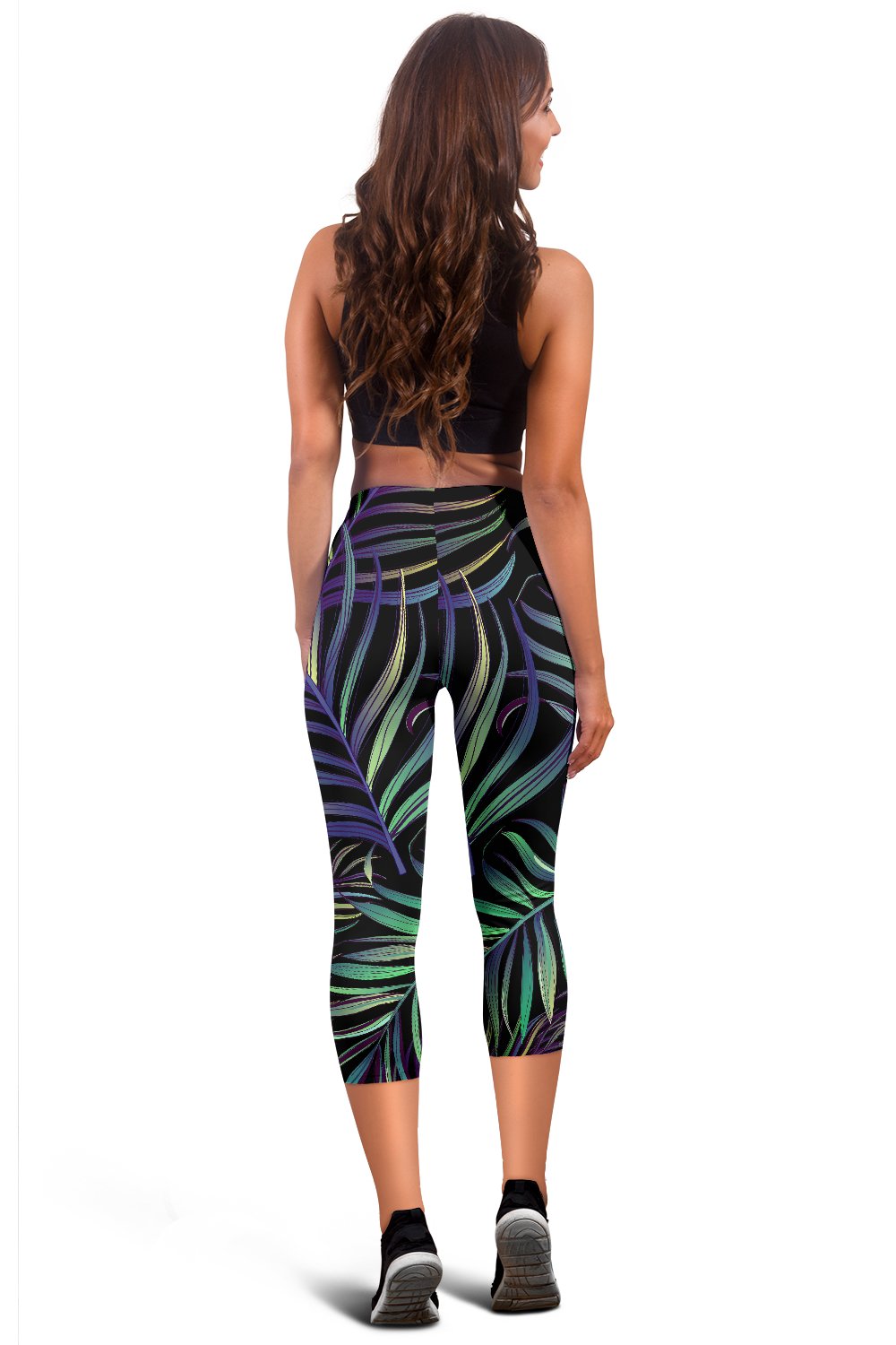 Tropical Palm Leaves Pattern Brightness Women Capris