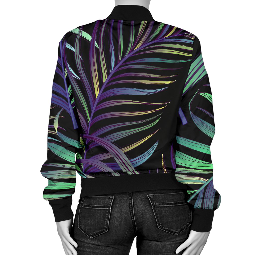 Tropical Palm Leaves Pattern Brightness Women Casual Bomber Jacket