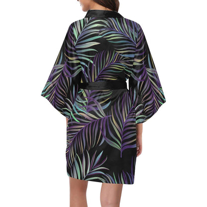 Tropical Palm Leaves Pattern Brightness Women Short Kimono Robe