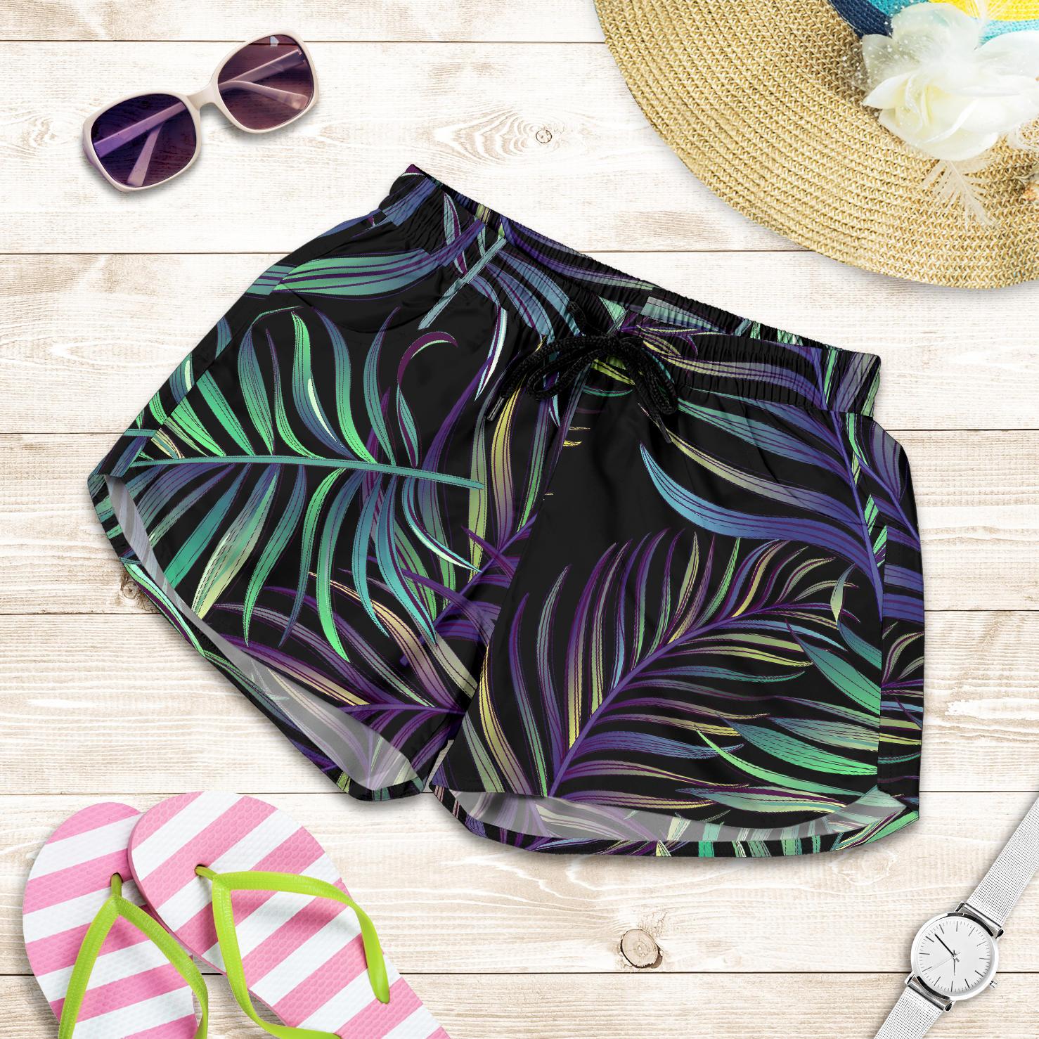 Tropical Palm Leaves Pattern Brightness Women Shorts-JTAMIGO.COM
