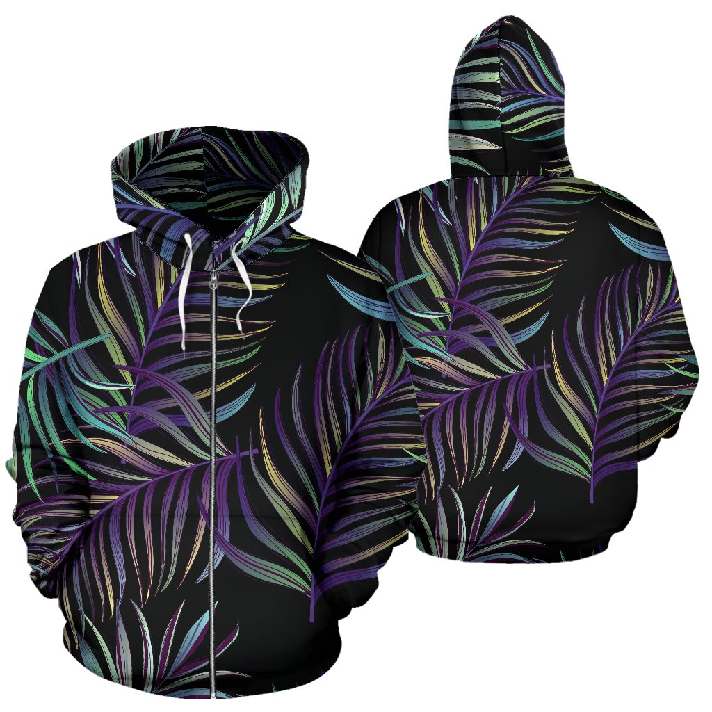 Tropical Palm Leaves Pattern Brightness Zip Up Hoodie