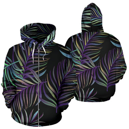 Tropical Palm Leaves Pattern Brightness Zip Up Hoodie