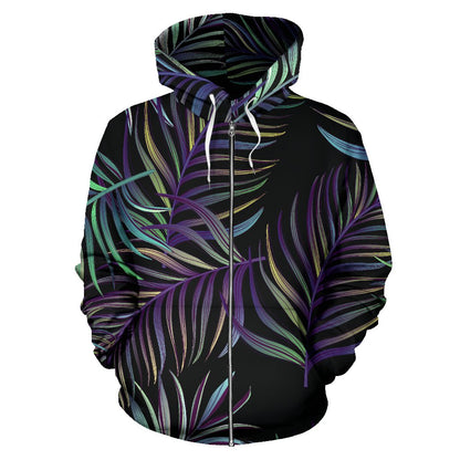 Tropical Palm Leaves Pattern Brightness Zip Up Hoodie