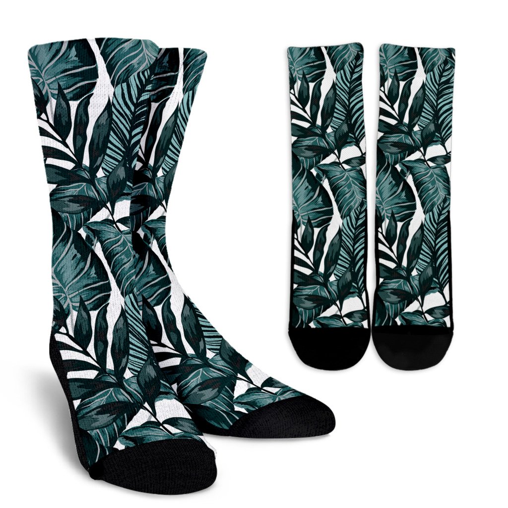 Tropical Palm Leaves Pattern Crew Socks