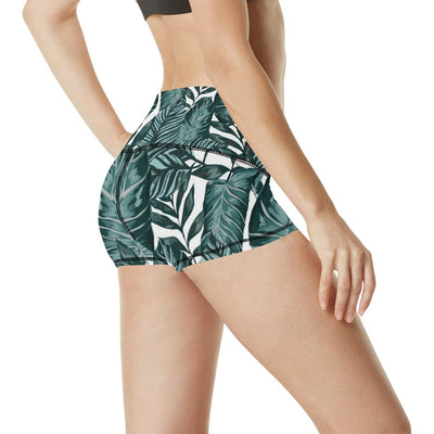 Tropical Palm Leaves Pattern High Waisted Spandex Shorts-JTAMIGO.COM