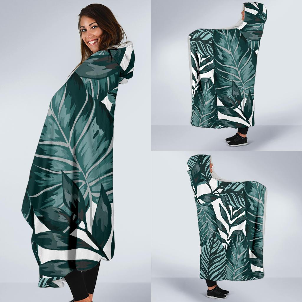 Tropical Palm Leaves Pattern Hooded Blanket-JTAMIGO.COM