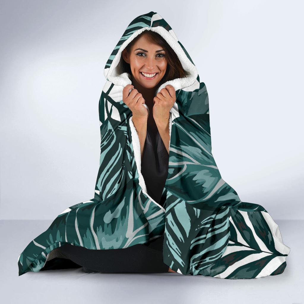 Tropical Palm Leaves Pattern Hooded Blanket-JTAMIGO.COM