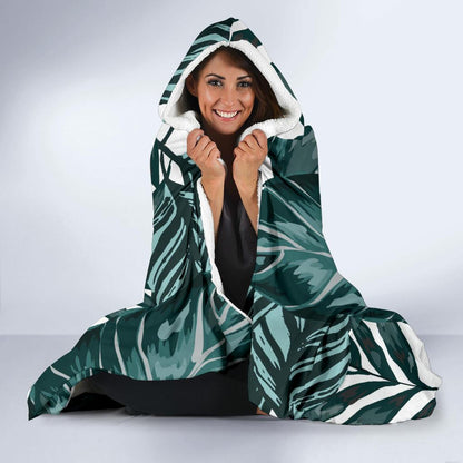 Tropical Palm Leaves Pattern Hooded Blanket-JTAMIGO.COM