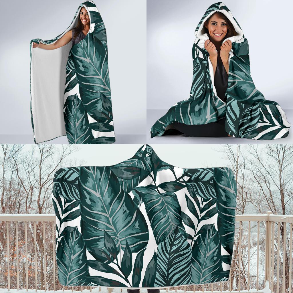 Tropical Palm Leaves Pattern Hooded Blanket-JTAMIGO.COM