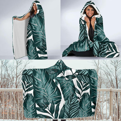 Tropical Palm Leaves Pattern Hooded Blanket-JTAMIGO.COM
