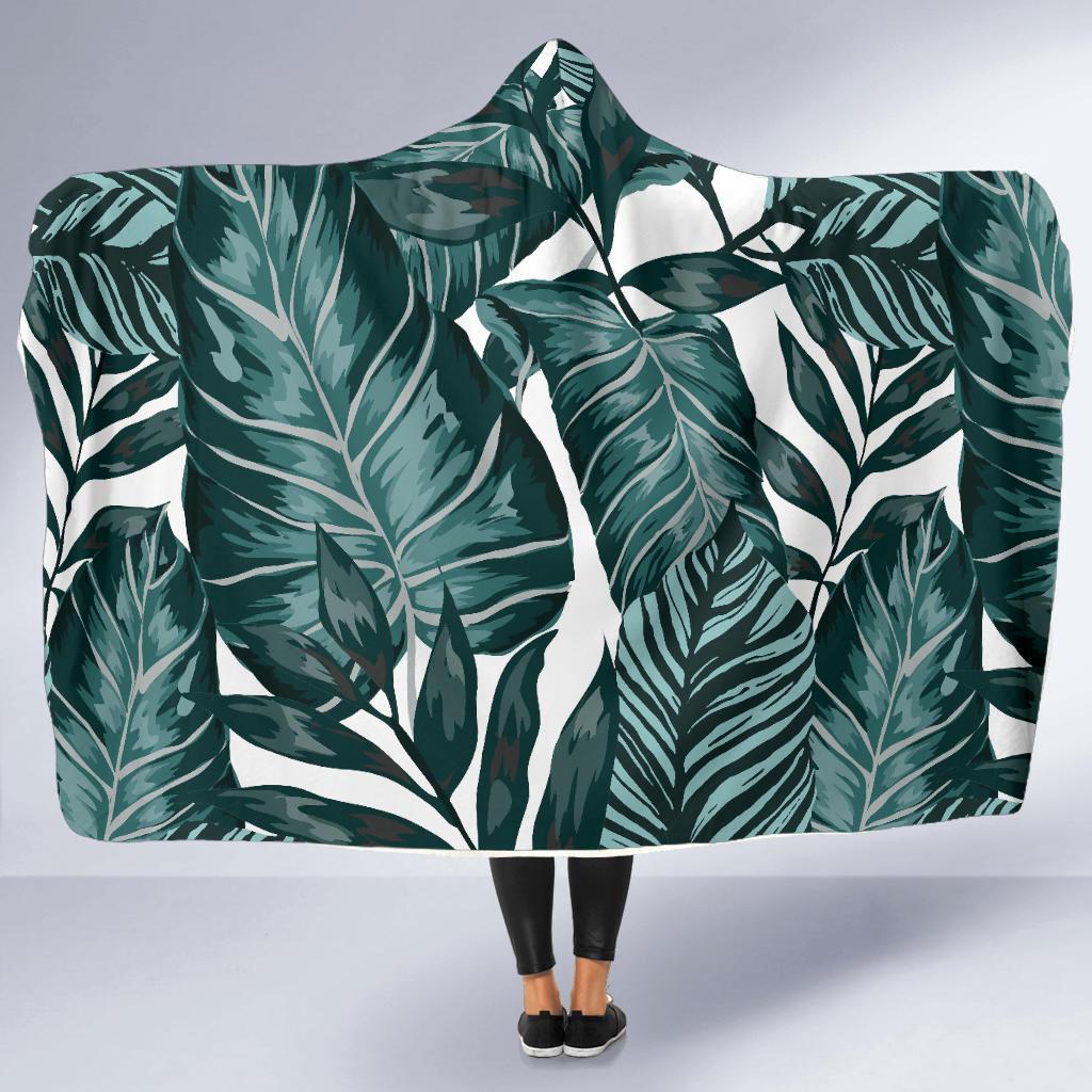 Tropical Palm Leaves Pattern Hooded Blanket-JTAMIGO.COM