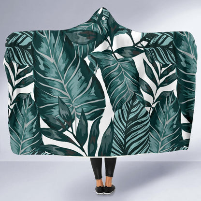 Tropical Palm Leaves Pattern Hooded Blanket-JTAMIGO.COM