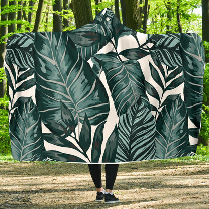 Tropical Palm Leaves Pattern Hooded Blanket-JTAMIGO.COM