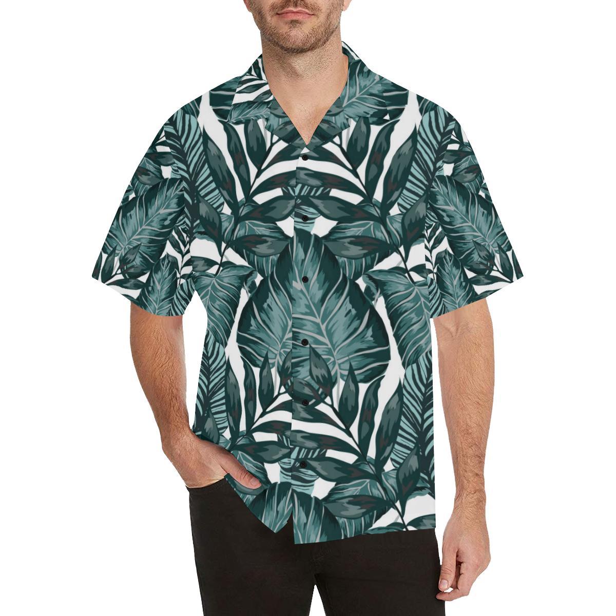 Tropical Palm Leaves Pattern Men Aloha Hawaiian Shirt