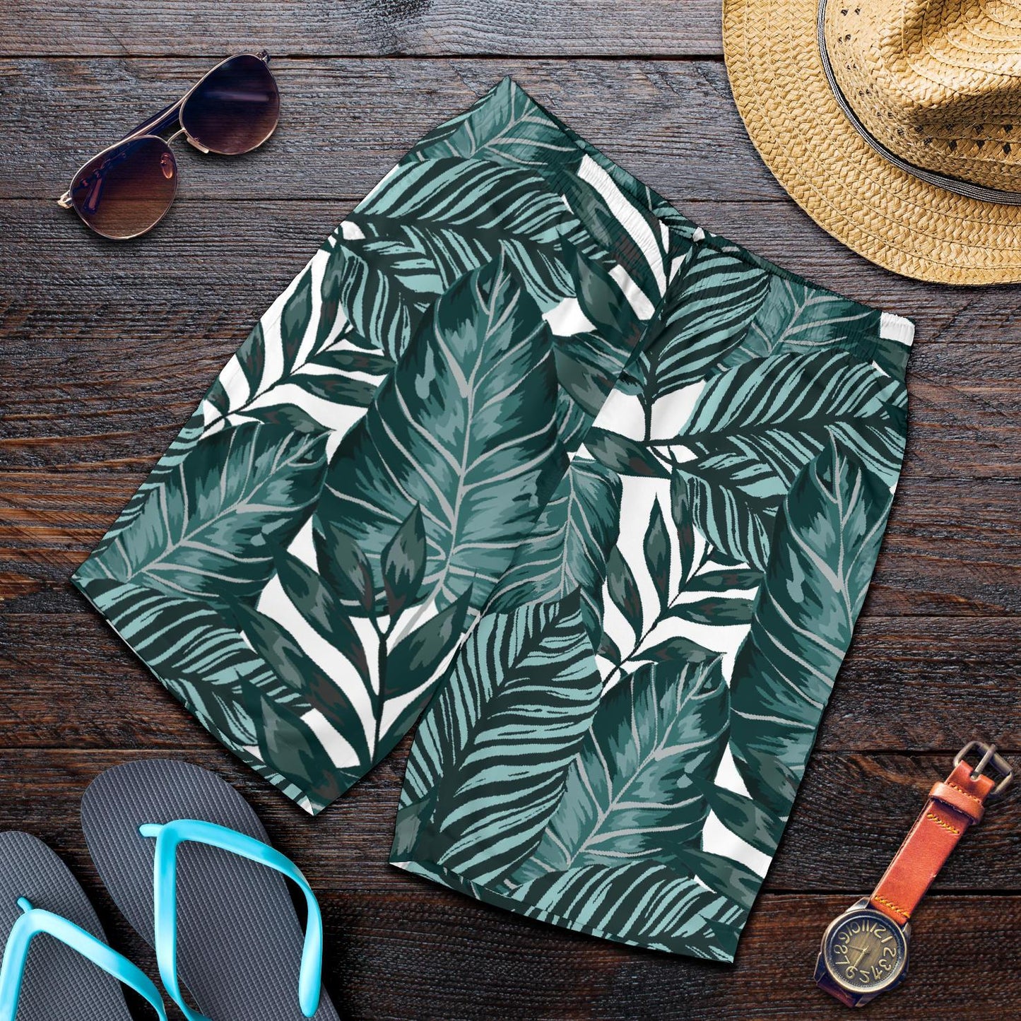 Tropical Palm Leaves Pattern Mens Shorts-JTAMIGO.COM