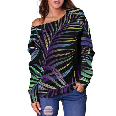 Tropical Palm Leaves Pattern Off Shoulder Sweatshirt