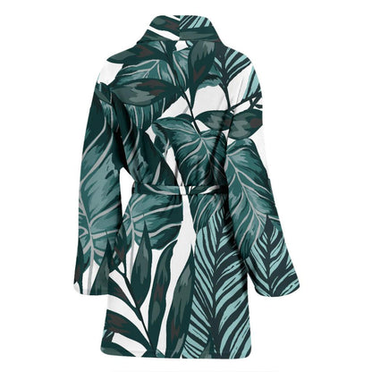 Tropical Palm Leaves Pattern Women Bath Robe-JTAMIGO.COM