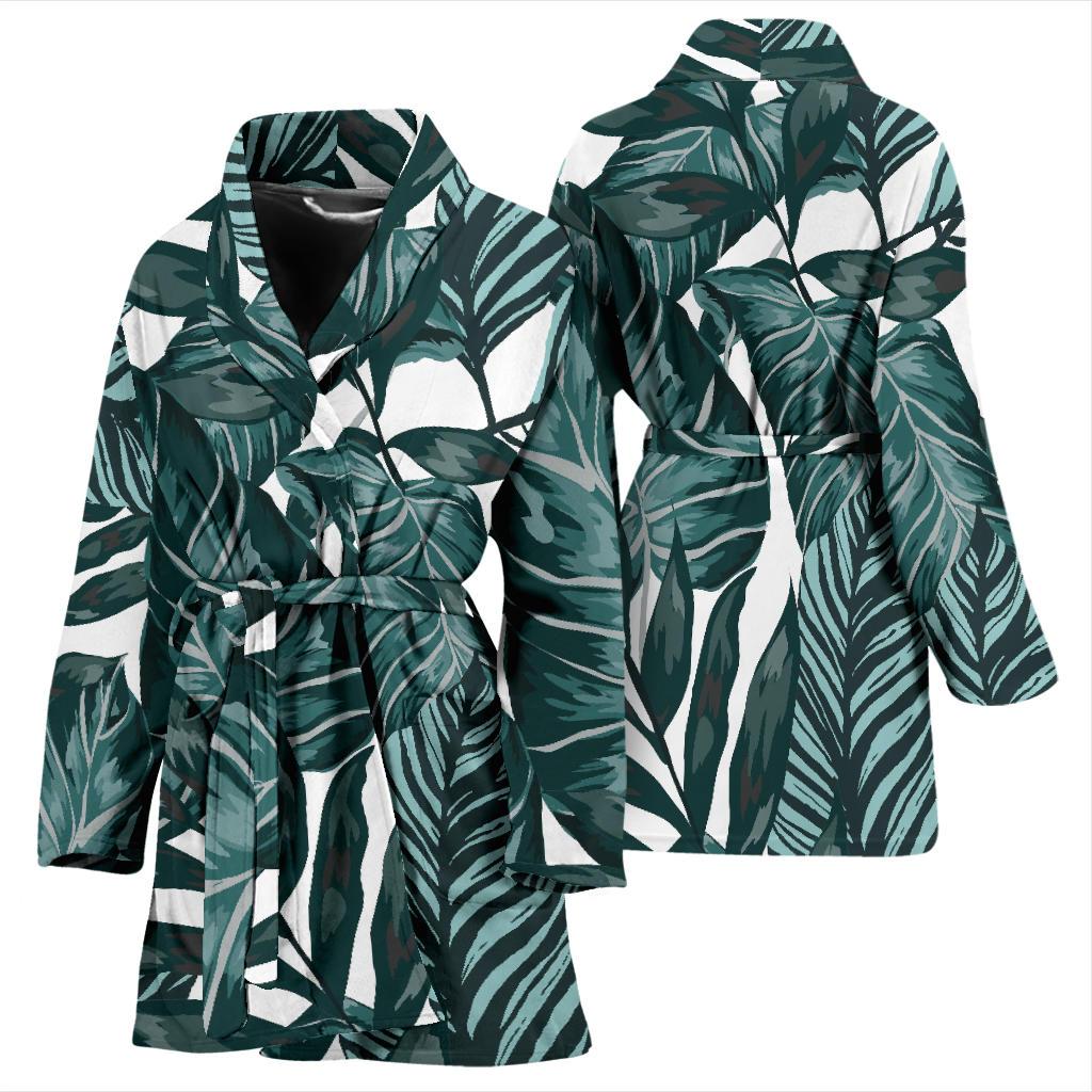 Tropical Palm Leaves Pattern Women Bath Robe-JTAMIGO.COM