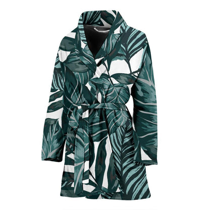 Tropical Palm Leaves Pattern Women Bath Robe-JTAMIGO.COM