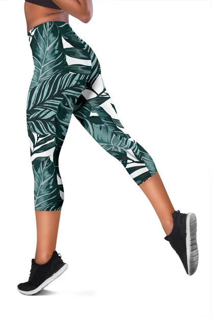 Tropical Palm Leaves Pattern Women Capris