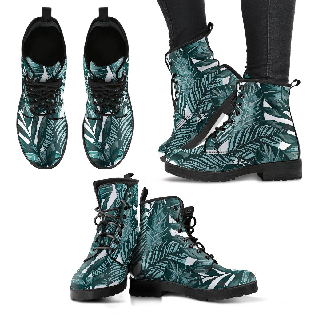 Tropical Palm Leaves Pattern Women Leather Boots-JTAMIGO.COM