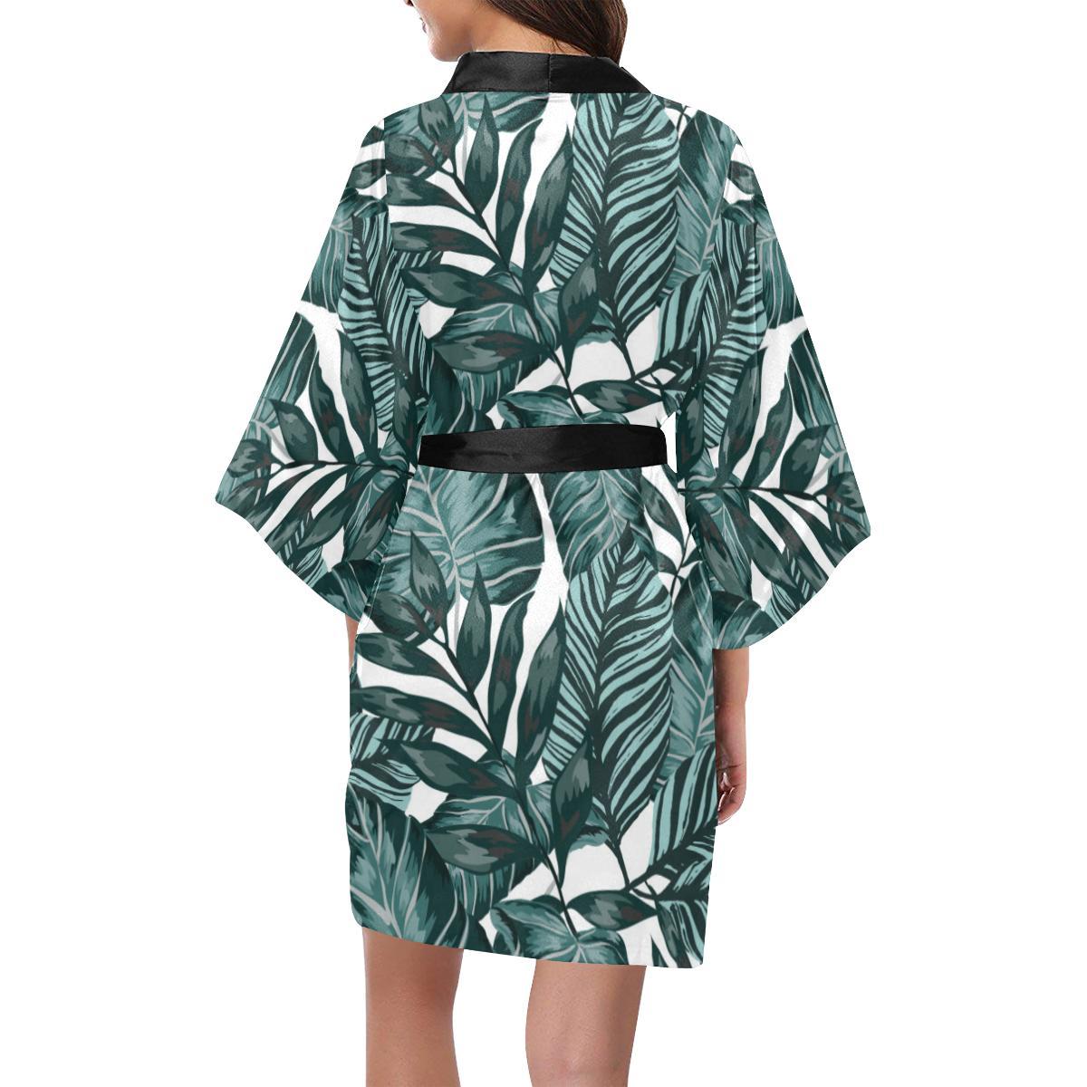 Tropical Palm Leaves Pattern Women Short Kimono Robe