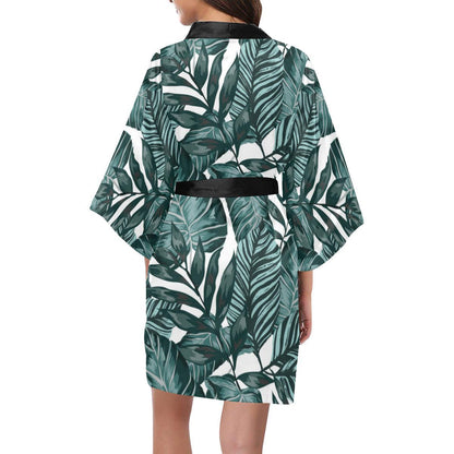 Tropical Palm Leaves Pattern Women Short Kimono Robe