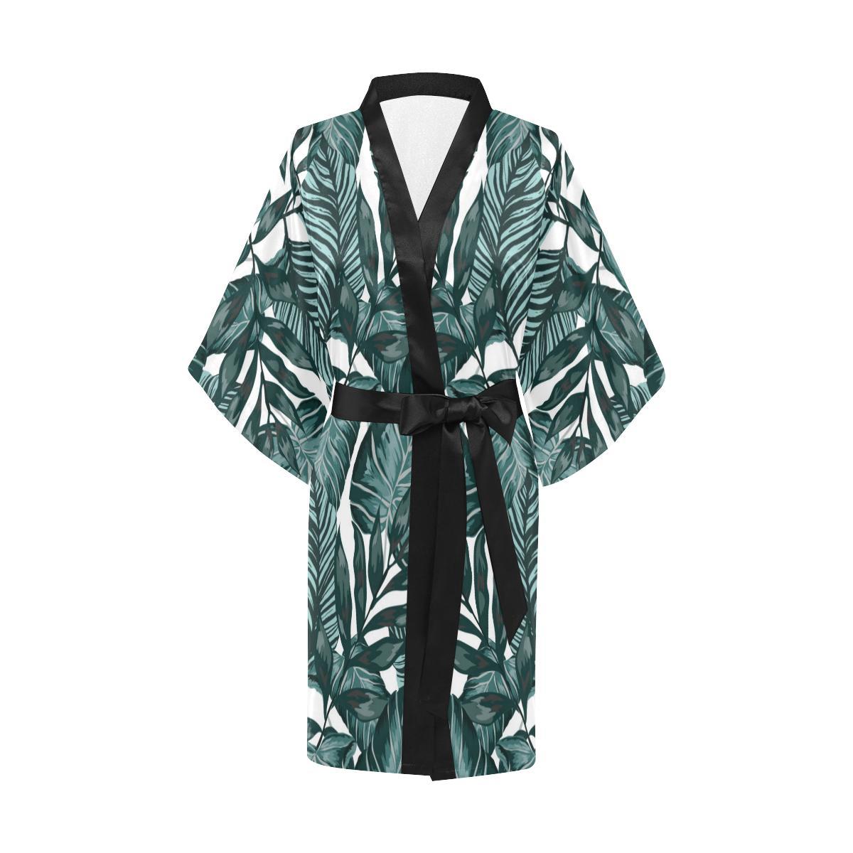 Tropical Palm Leaves Pattern Women Short Kimono Robe