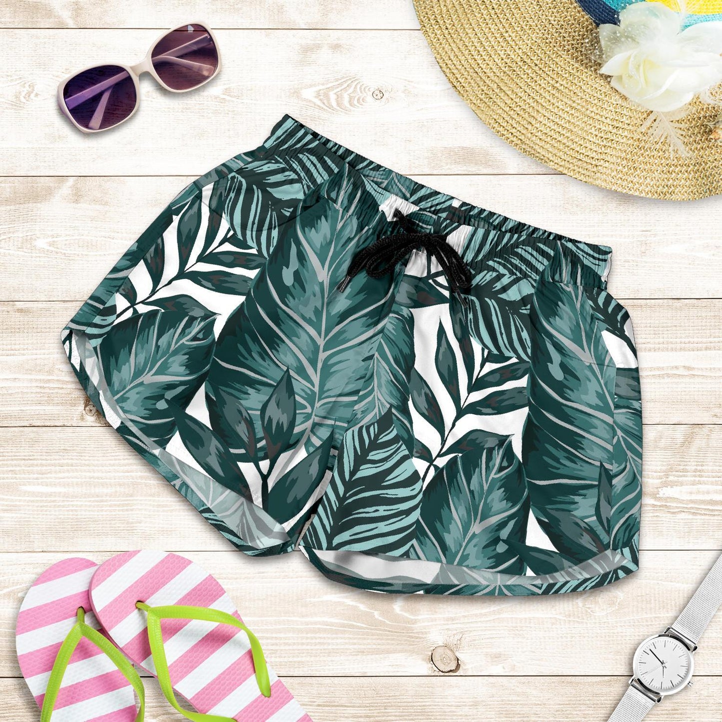 Tropical Palm Leaves Pattern Women Shorts-JTAMIGO.COM