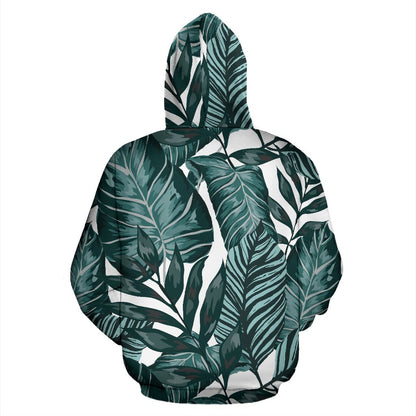 Tropical Palm Leaves Pattern Zip Up Hoodie