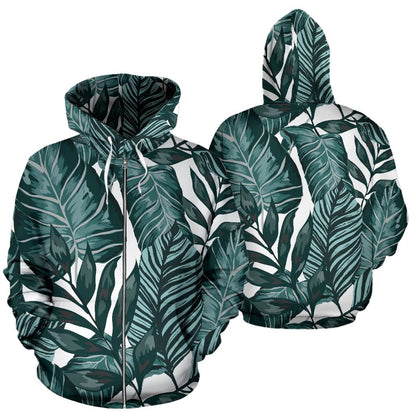 Tropical Palm Leaves Pattern Zip Up Hoodie