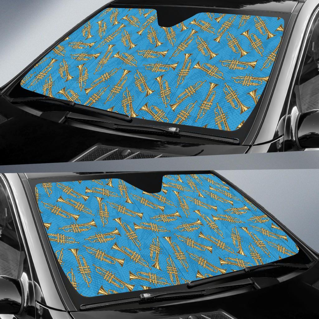 Trumpet Golden Pattern Themed Print Car Sun Shade For Windshield