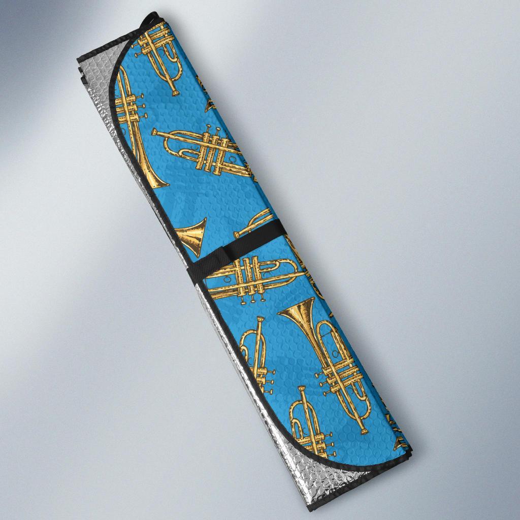 Trumpet Golden Pattern Themed Print Car Sun Shade For Windshield