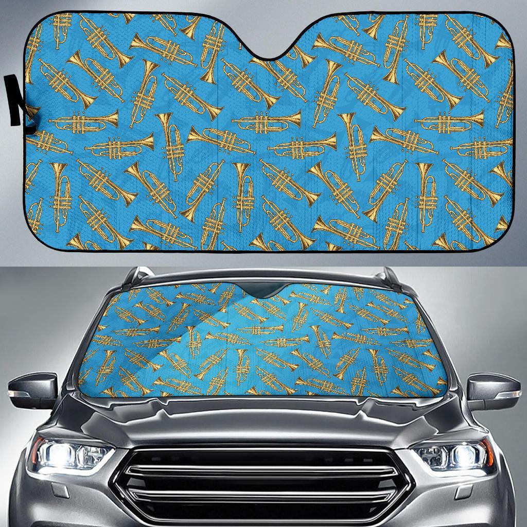 Trumpet Golden Pattern Themed Print Car Sun Shade For Windshield