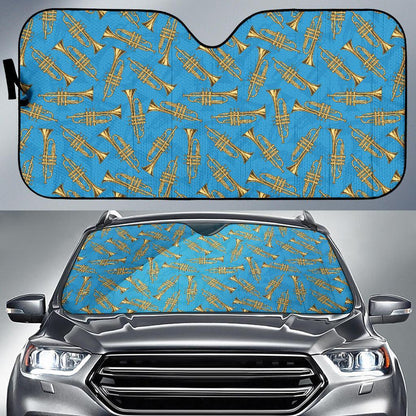 Trumpet Golden Pattern Themed Print Car Sun Shade For Windshield
