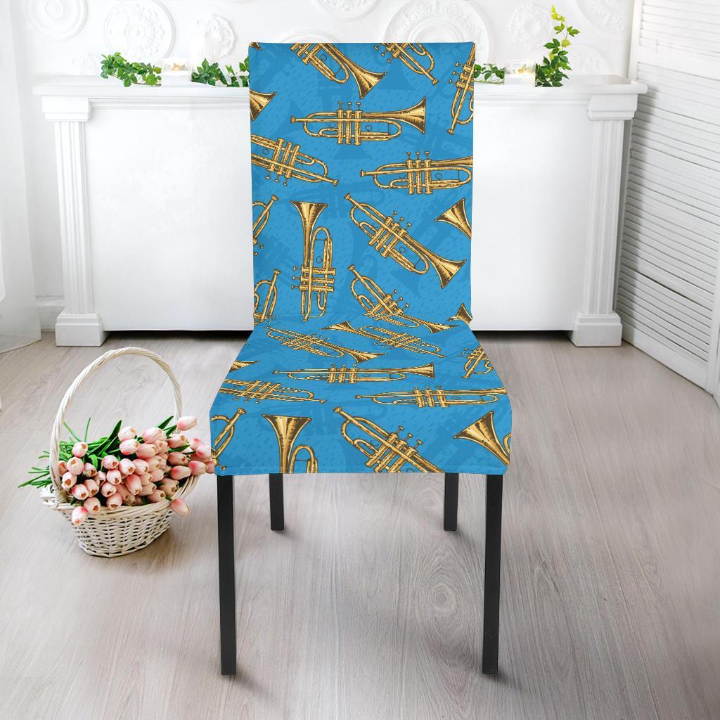 Trumpet Golden Pattern Themed Print Dining Chair Slipcover-JTAMIGO.COM
