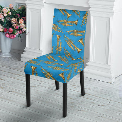 Trumpet Golden Pattern Themed Print Dining Chair Slipcover-JTAMIGO.COM