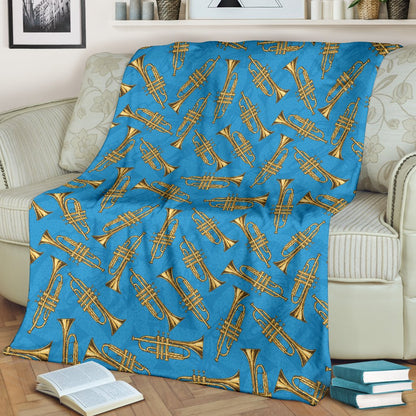 Trumpet Golden Pattern Themed Print Fleece Blanket