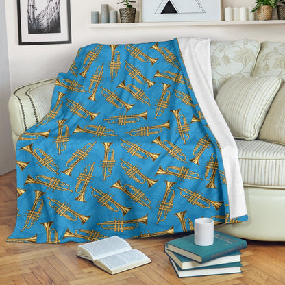 Trumpet Golden Pattern Themed Print Fleece Blanket