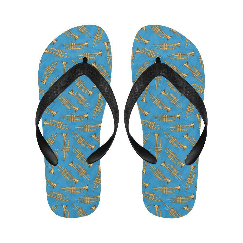 Trumpet Golden Pattern Themed Print Flip Flops-JTAMIGO.COM