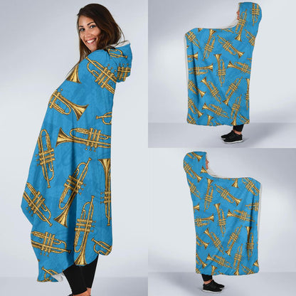 Trumpet Golden Pattern Themed Print Hooded Blanket-JTAMIGO.COM