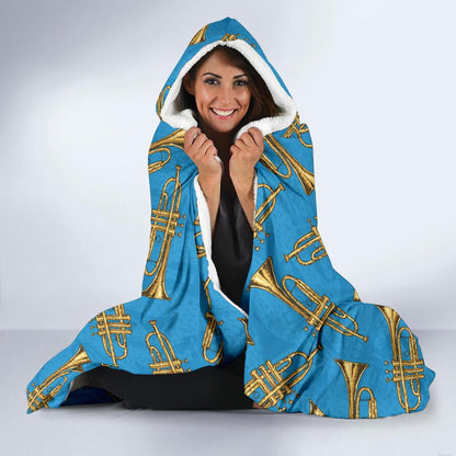 Trumpet Golden Pattern Themed Print Hooded Blanket-JTAMIGO.COM