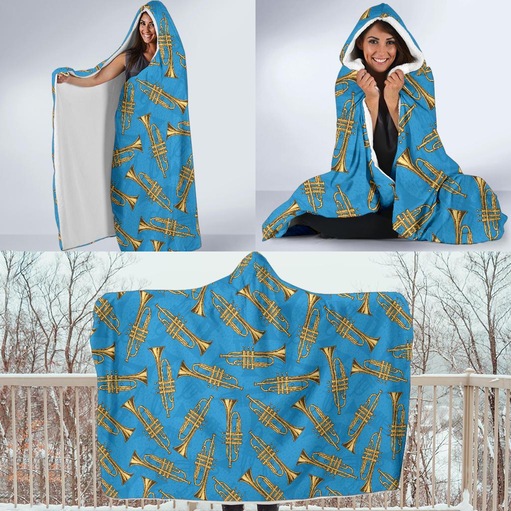 Trumpet Golden Pattern Themed Print Hooded Blanket-JTAMIGO.COM