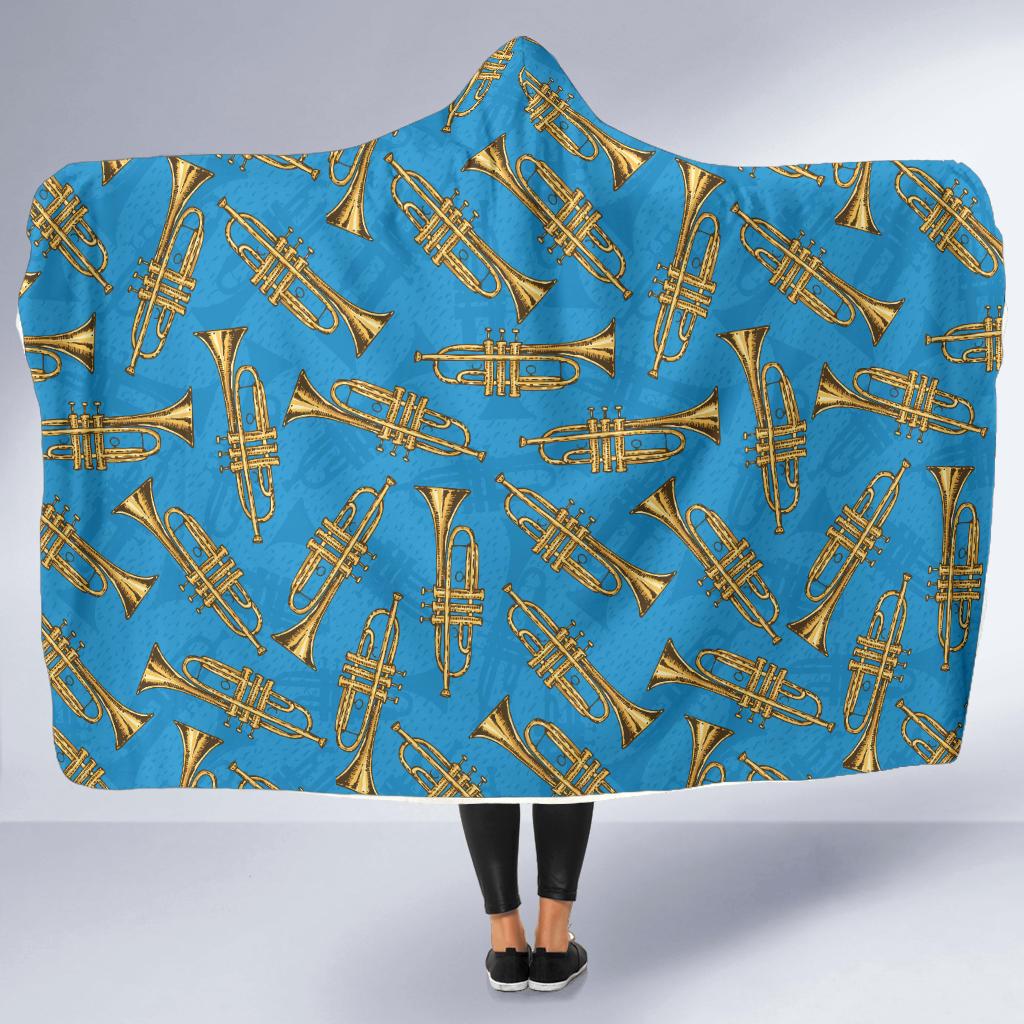 Trumpet Golden Pattern Themed Print Hooded Blanket-JTAMIGO.COM