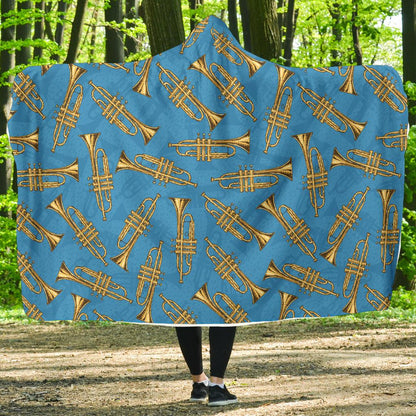 Trumpet Golden Pattern Themed Print Hooded Blanket-JTAMIGO.COM
