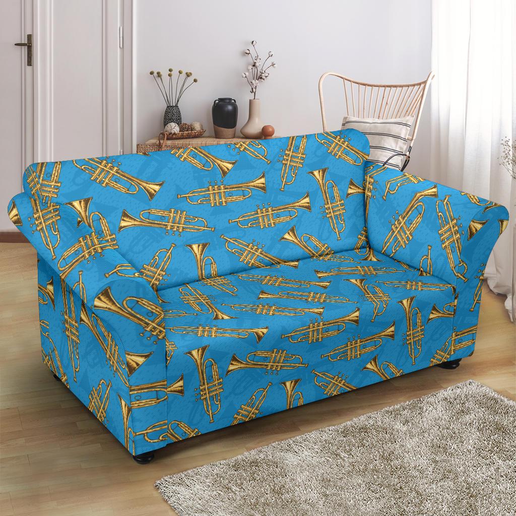 Trumpet Golden Pattern Themed Print Loveseat Slipcover-JTAMIGO.COM