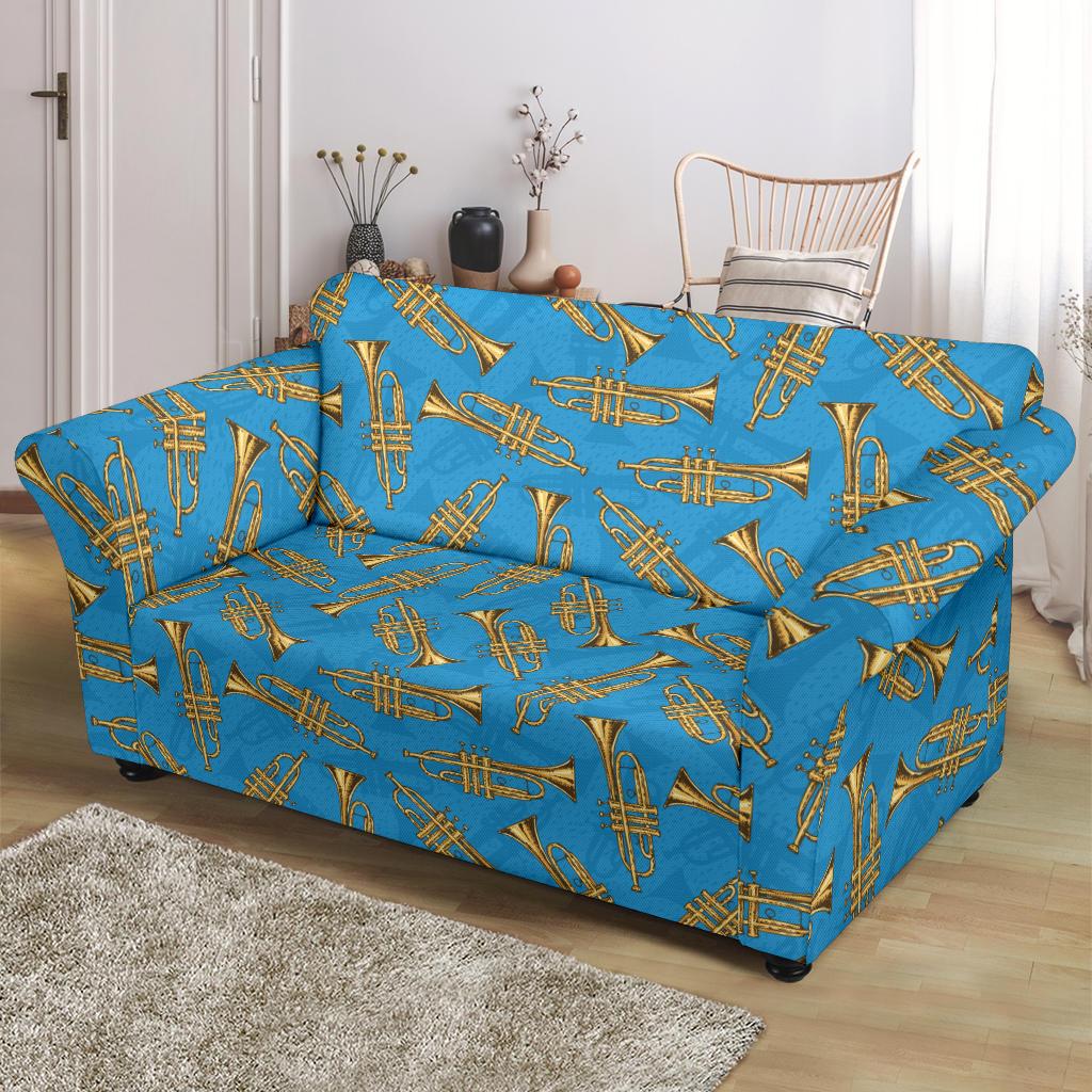 Trumpet Golden Pattern Themed Print Loveseat Slipcover-JTAMIGO.COM