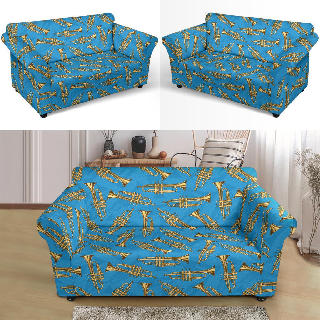 Trumpet Golden Pattern Themed Print Loveseat Slipcover-JTAMIGO.COM